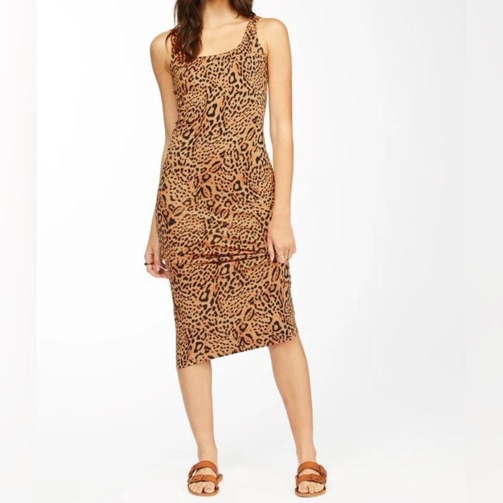 Billabong Midi Dress Leopard Print Bodycon Small Stretchy Feminine